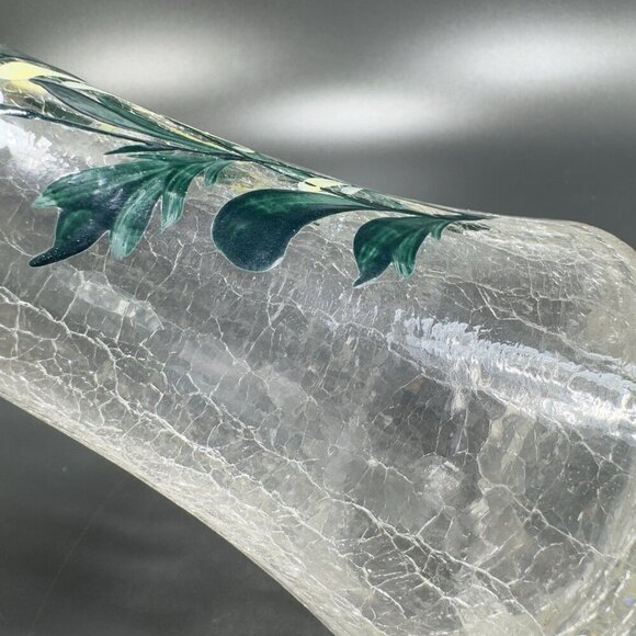 Vintage Tall Art Glass Vase Clear Crackle Glass Vessel Vase With Floral Pattern - Picture 8 of 14